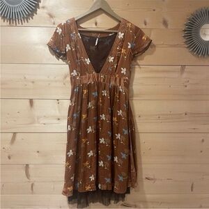 Free People Floral Copper Silk Dress Size 4